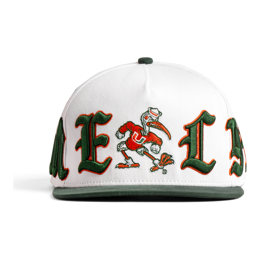 Miami Hurricanes White Old English Snapback