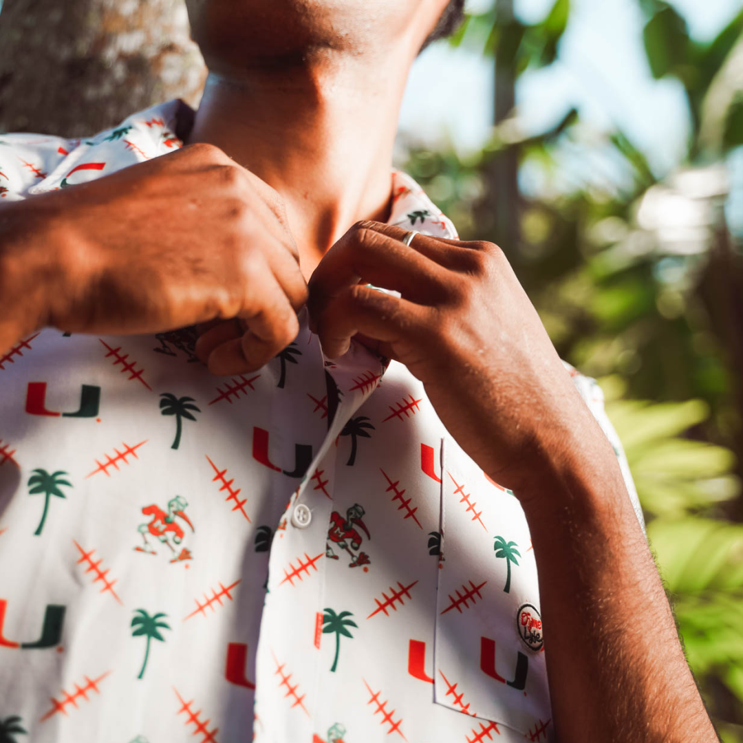 Miami Hurricanes Men's Palm Set Button Up - White