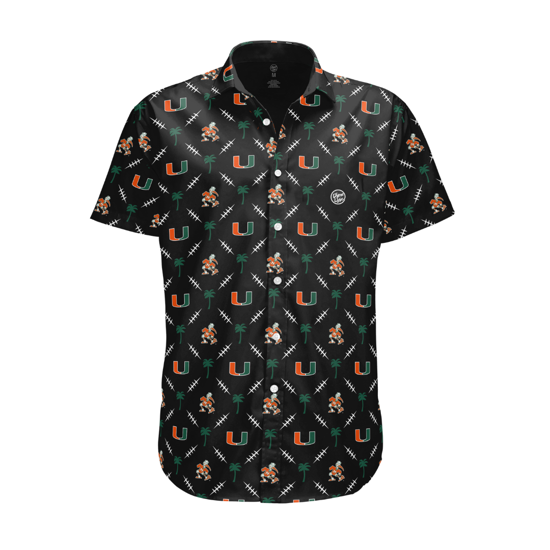 Miami Hurricanes Men's Palm Set Button Up - Black