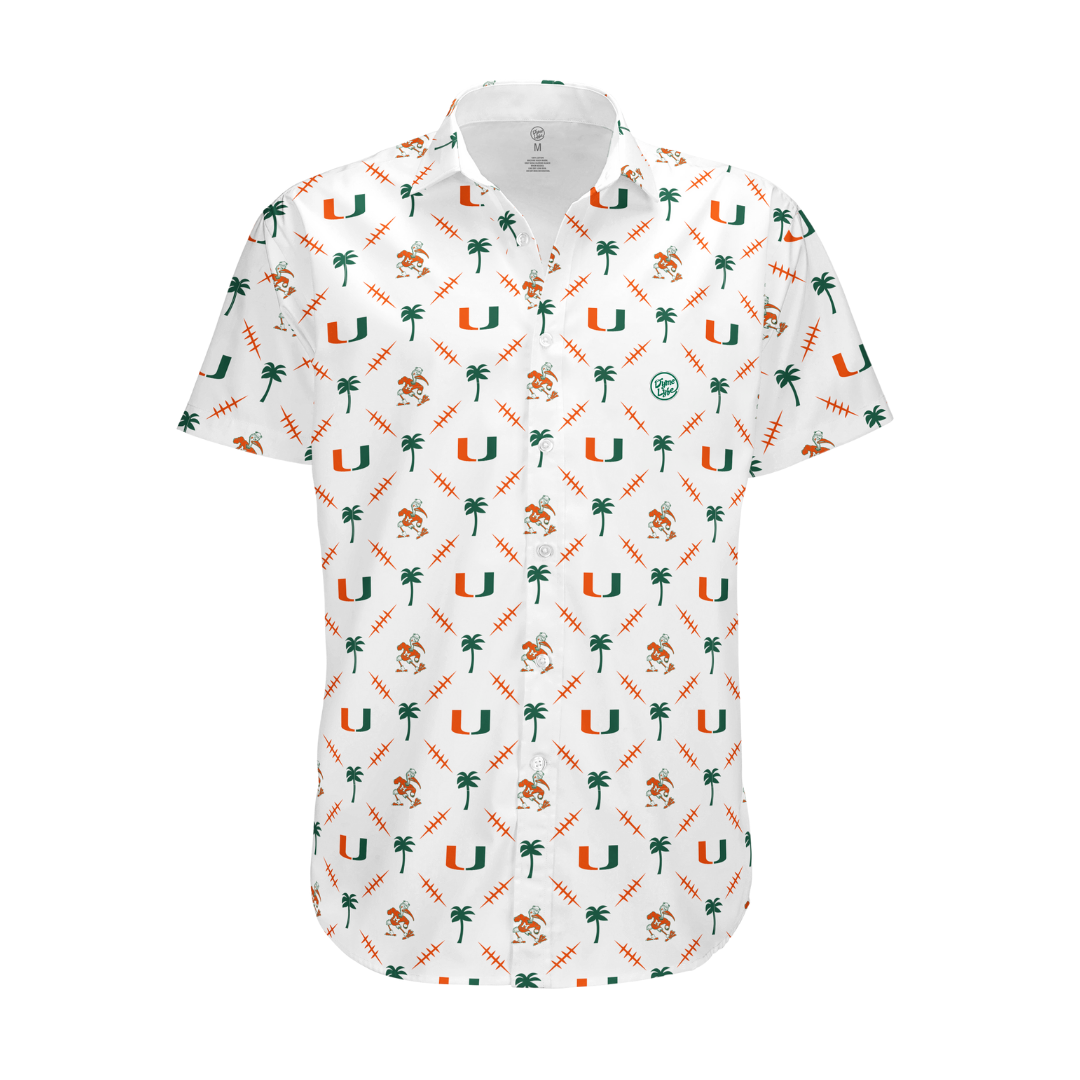 Miami Hurricanes Men's Palm Set Button Up - White