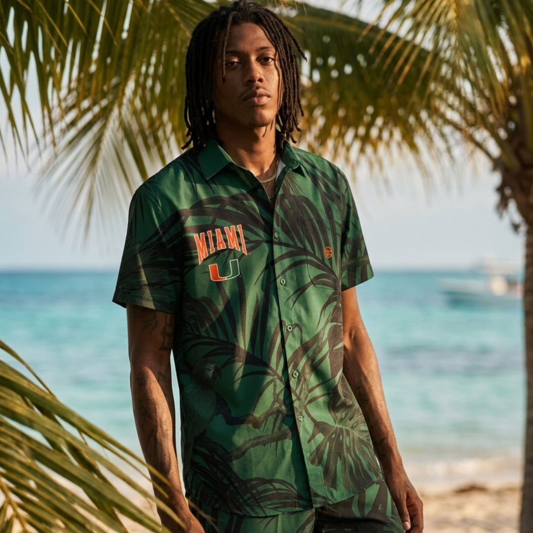 Miami Hurricanes Men’s Midnight Palm Button Up