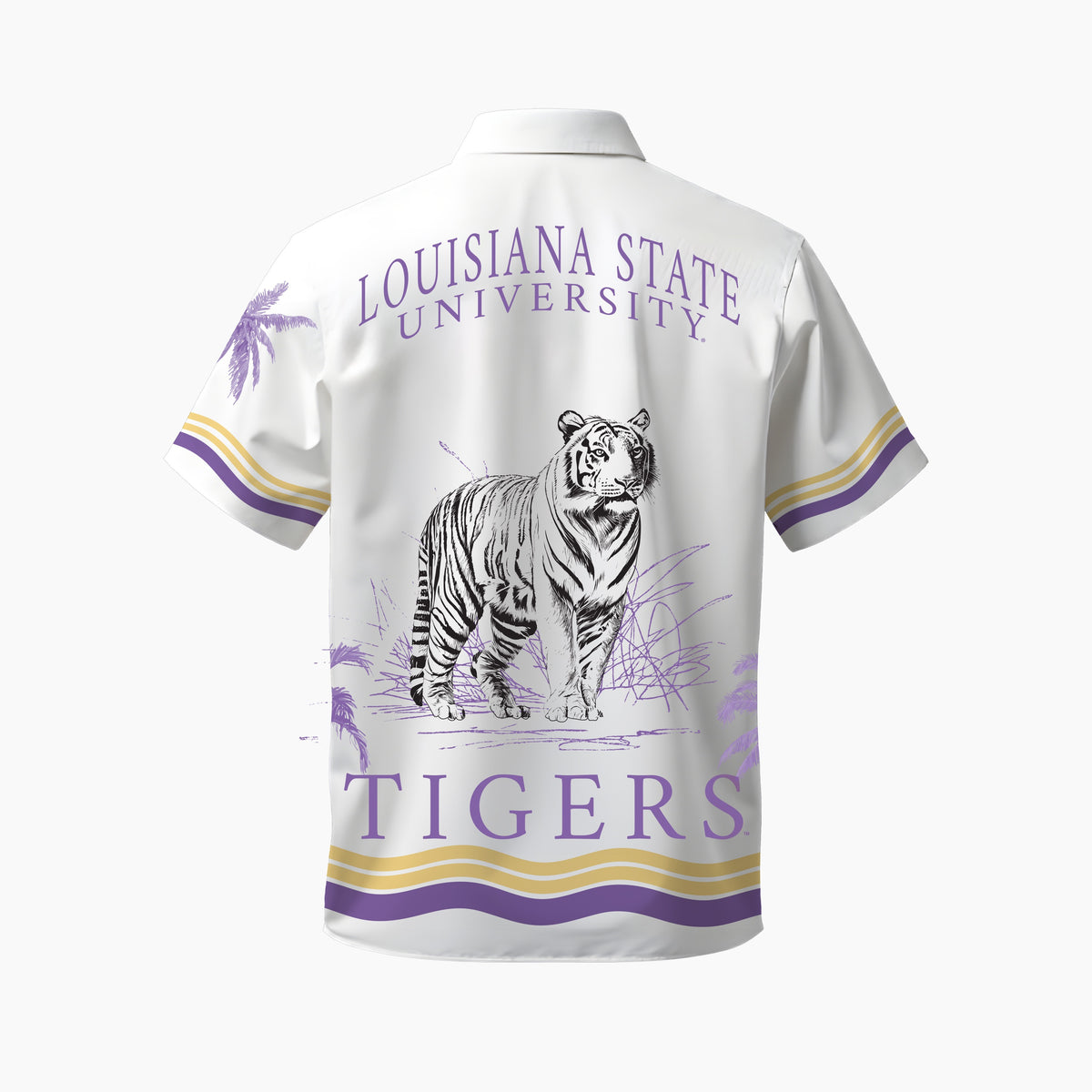 Dyme Lyfe Men's LSU Tigers White Sublimated Mascot Button Down Shirt, Medium